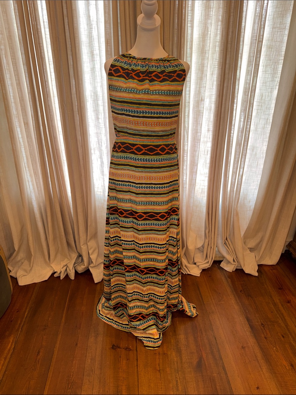 MM Couture Striped Maxi Dress in Green, Blue, Orange and Black